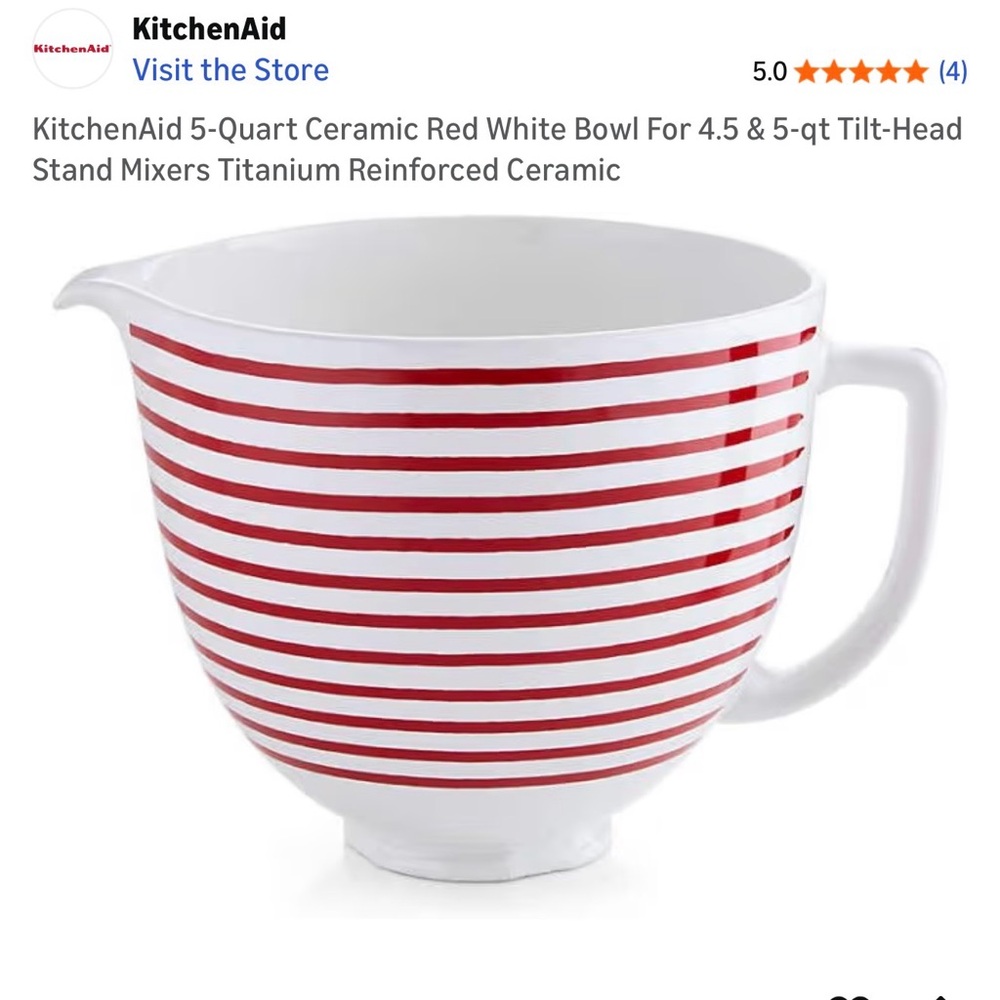 KitchenAid Red and White Striped Mixing Bowl